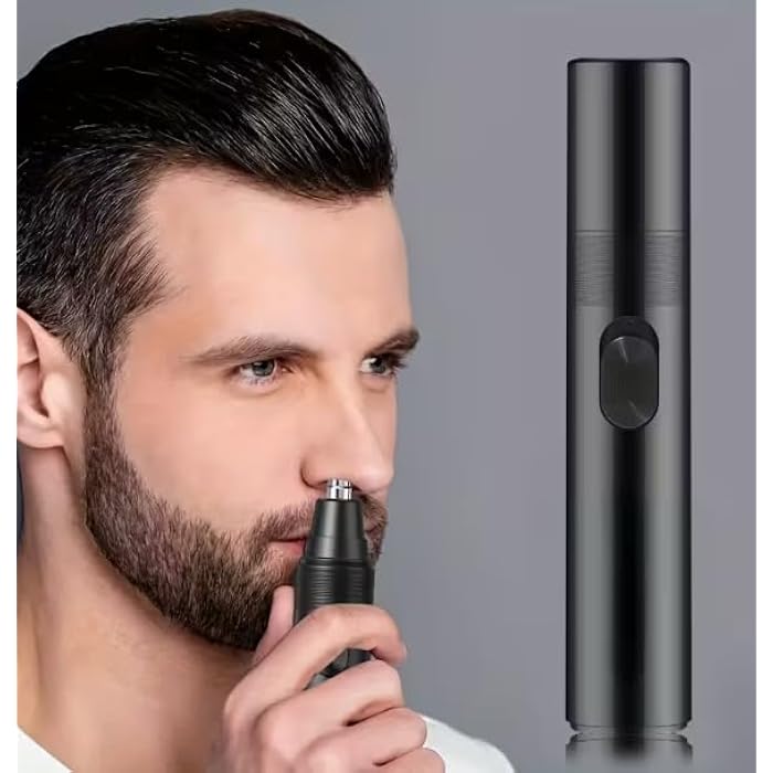 GERTZY Manual Nose Hair Trimmer, Stainless Steel Head, Portable Battery-Powered Facial Hair Removal Device for Men and Women, Black - Image 3